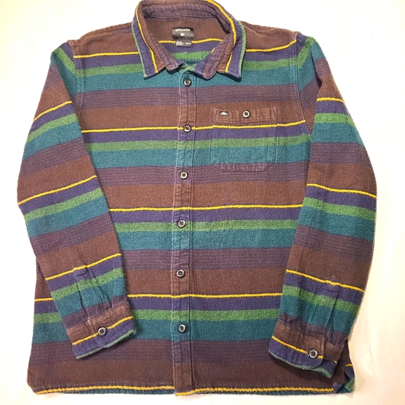 Quiksilver Other - Quiksilver Mens Flannel Button Up Stripes Long Sleeve 100% Organic Cotton Size M